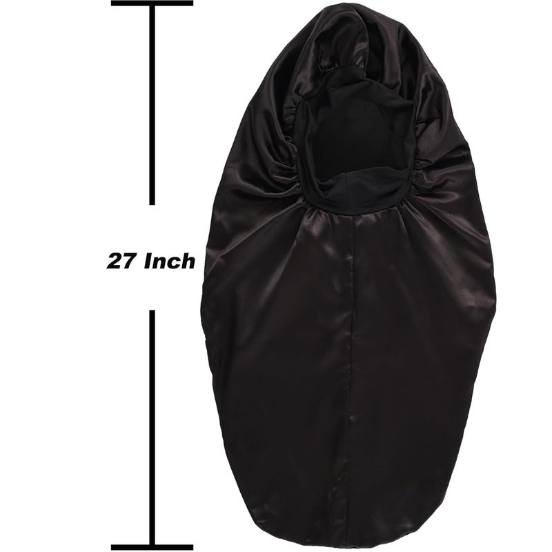 Wbfwbb 2 Pcs Hair Bonnets for Women Satin, Black Leopard Soft Elastic Band Silky Sleeping Cap Big Bonnets for Women Bonnet for Braids - Image 2